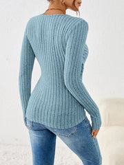 Ruched V Neck Long Sleeves Button Decor Top