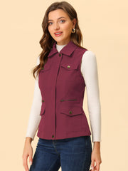 Zip Up Pockets Sleeveless Cargo Jacket Utility Vest