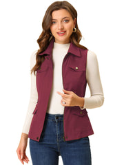 Zip Up Pockets Sleeveless Cargo Jacket Utility Vest