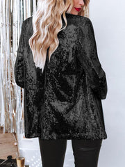 Notched Lapel Long Sleeves Sequin Open Front Jacket