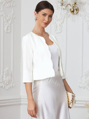 Open Front 3/4 Sleeve Cropped Work Office Jackets