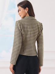 Notch Lapel Houndstooth Buttons Work Long Sleeves Blazer