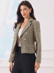 Notch Lapel Houndstooth Buttons Work Long Sleeves Blazer