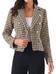 Notch Lapel Houndstooth Buttons Work Long Sleeves Blazer
