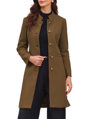 Stand Collar Single Breasted Mid-Long Overcoat