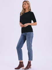 Short Sleeve Crew Neck Knit Casual Sweater Top