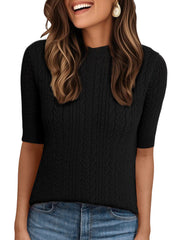 Short Sleeve Crew Neck Knit Casual Sweater Top