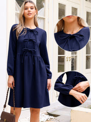 Puff Long Sleeve Bow Tie Front Babydoll Dress