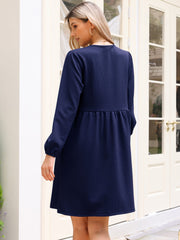 Puff Long Sleeve Bow Tie Front Babydoll Dress