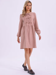 Puff Long Sleeve Bow Tie Front Babydoll Dress