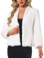 Faux Fur Long Sleeve Open Front Wedding Fluffy Coat