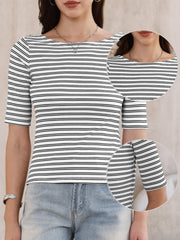 Striped Boat Neck Short Sleeve T-Shirt
