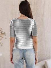 Striped Boat Neck Short Sleeve T-Shirt