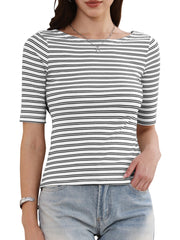 Striped Boat Neck Short Sleeve T-Shirt