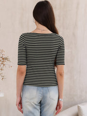 Striped Boat Neck Short Sleeve T-Shirt