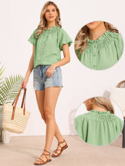 Smocked Ruffled Puff Short Sleeve Casual Summer Top