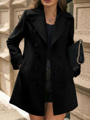Notched Lapel Buttoned Decor Open Front Coat