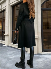 Solid Color Double Breasted Tie Front Belted Coat