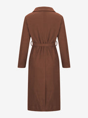 Notched Lapel Long Sleeves Pockets Belted Coat