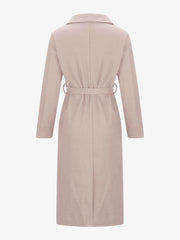 Notched Lapel Long Sleeves Pockets Belted Coat