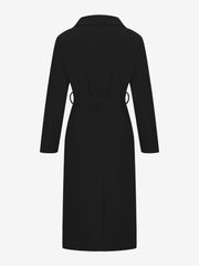 Notched Lapel Long Sleeves Pockets Belted Coat