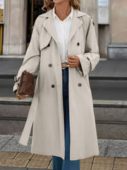 Double Breasted Fleece-Lined Belted Trench Coat