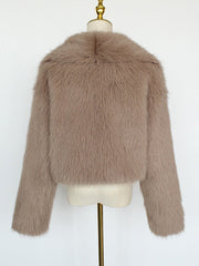 Collared Long Sleeves Cropped Faux Fur Coat