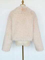 Collared Long Sleeves Cropped Faux Fur Coat