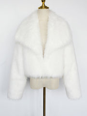 Collared Long Sleeves Cropped Faux Fur Coat