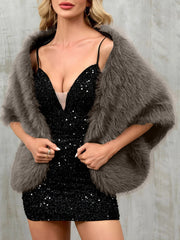 Women Faux Fur Evening Gown Shawl Cape