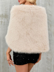 Women Faux Fur Evening Gown Shawl Cape