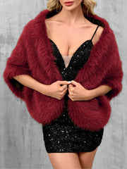 Women Faux Fur Evening Gown Shawl Cape