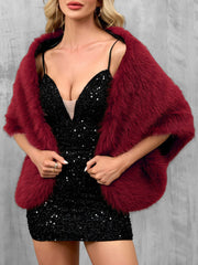 Women Faux Fur Evening Gown Shawl Cape