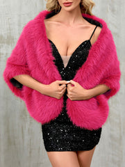 Women Faux Fur Evening Gown Shawl Cape