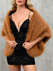 Women Faux Fur Evening Gown Shawl Cape
