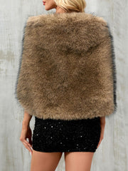Women Faux Fur Evening Gown Shawl Cape