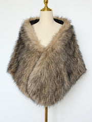 Women Faux Fur Evening Gown Shawl Cape