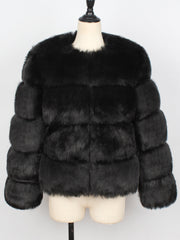 Casual Long Sleeves Solid Color Faux Fur Coat