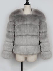 Casual Long Sleeves Solid Color Faux Fur Coat