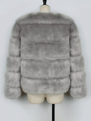 Casual Long Sleeves Solid Color Faux Fur Coat