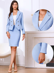2 Pieces Long Sleeve Notched Lapel Blazer & Midi Pencil Skirt Formal Office Suit Set