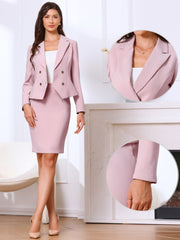 2 Pieces Long Sleeve Notched Lapel Blazer & Midi Pencil Skirt Formal Office Suit Set