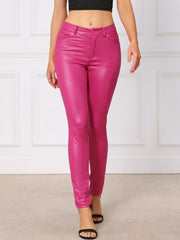 Faux Leather High Waist Stretch Slim Fit Motorcycle Legging Pants