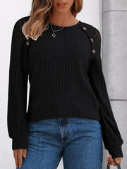 Solid Color Round Neck Buttoned Long Sleeve Blouse