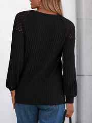 Solid Color Round Neck Buttoned Long Sleeve Blouse