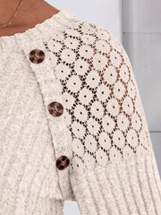Solid Color Round Neck Buttoned Long Sleeve Blouse