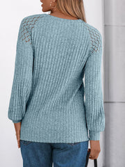 Solid Color Round Neck Buttoned Long Sleeve Blouse