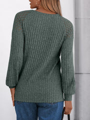 Solid Color Round Neck Buttoned Long Sleeve Blouse