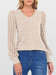 Lace Patchwork V Neck Puff Long Sleeves Blouse
