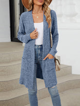 Solid Color Open Front Long Sleeves Pockets Mid-Length Cardigan
